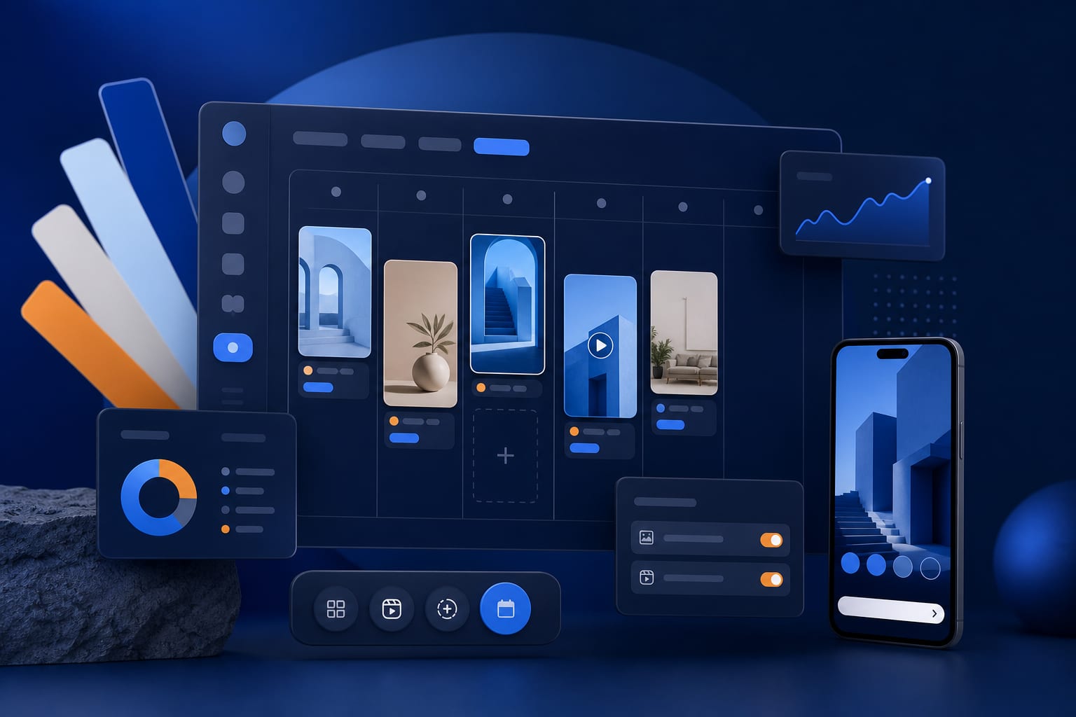 Persona planificando y programando Stories y Reels en una plataforma de redes sociales
