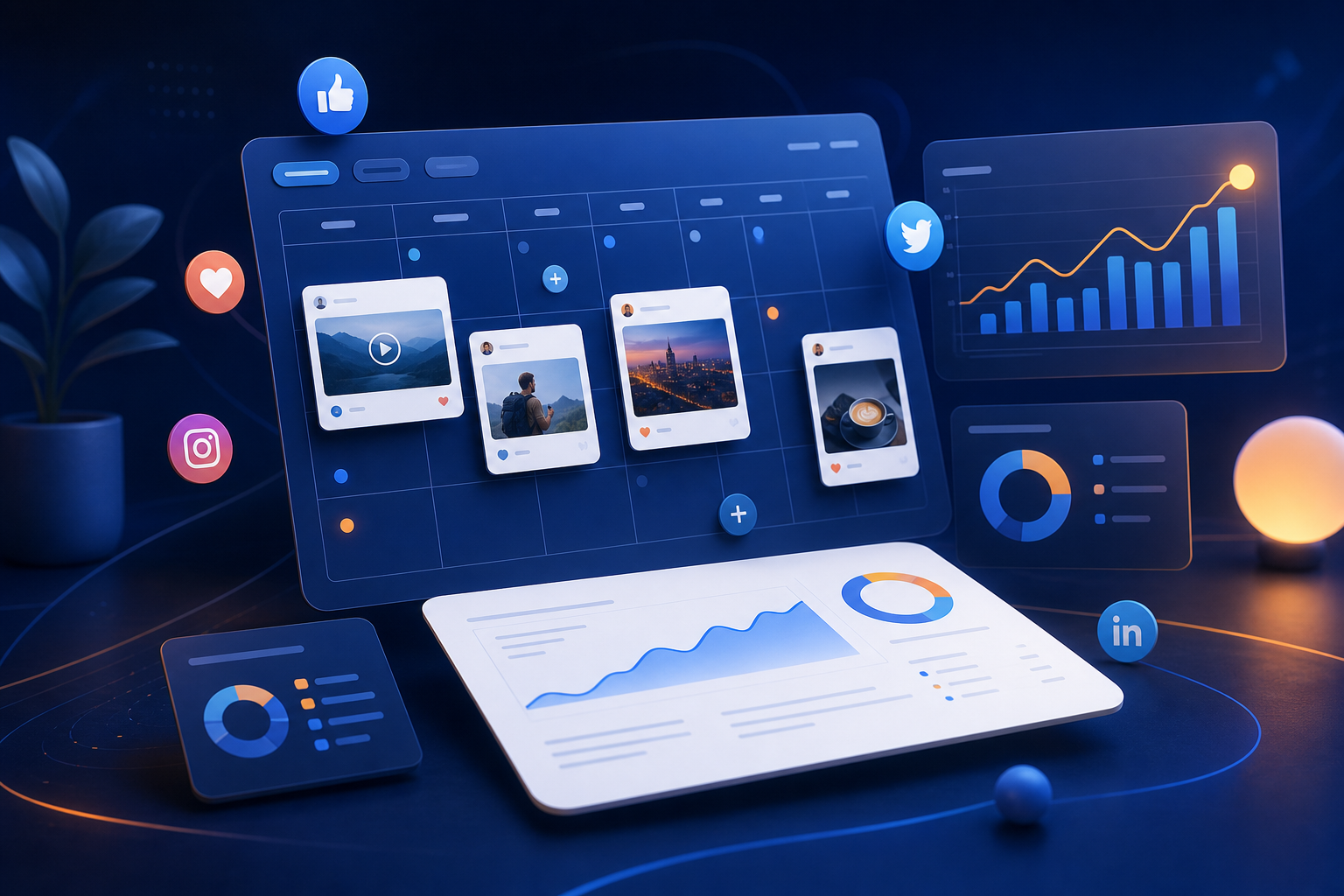 Plantilla de informe mensual de redes sociales con gráficos y KPIs