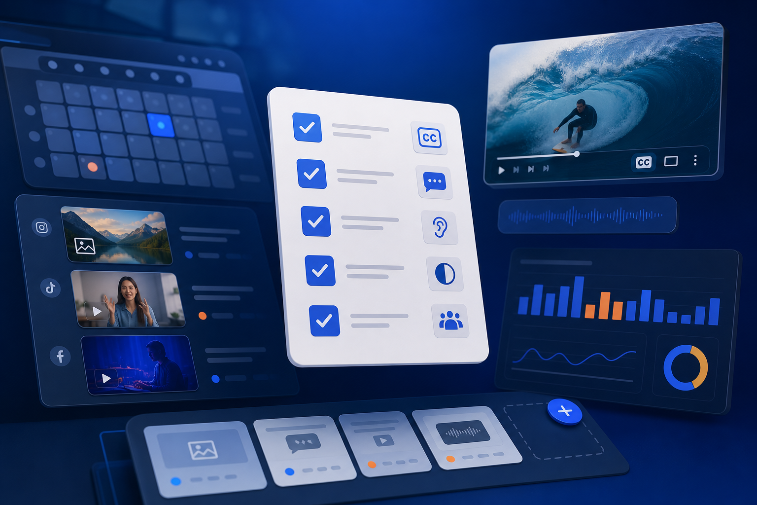 Persona editando subtítulos y texto alternativo en una plataforma de programación de publicaciones en redes sociales