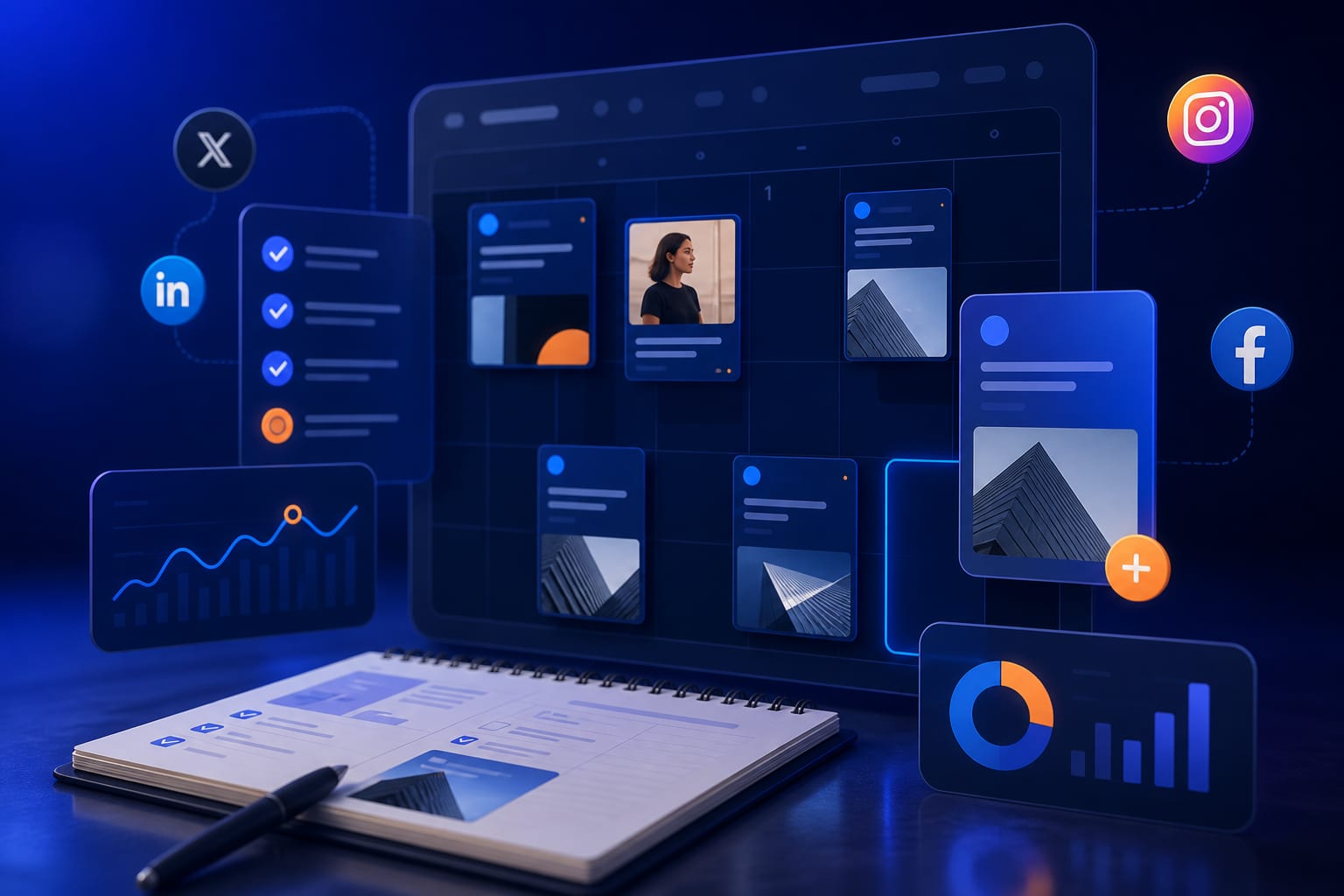 Persona revisando y programando publicaciones de marca personal en un calendario de contenidos