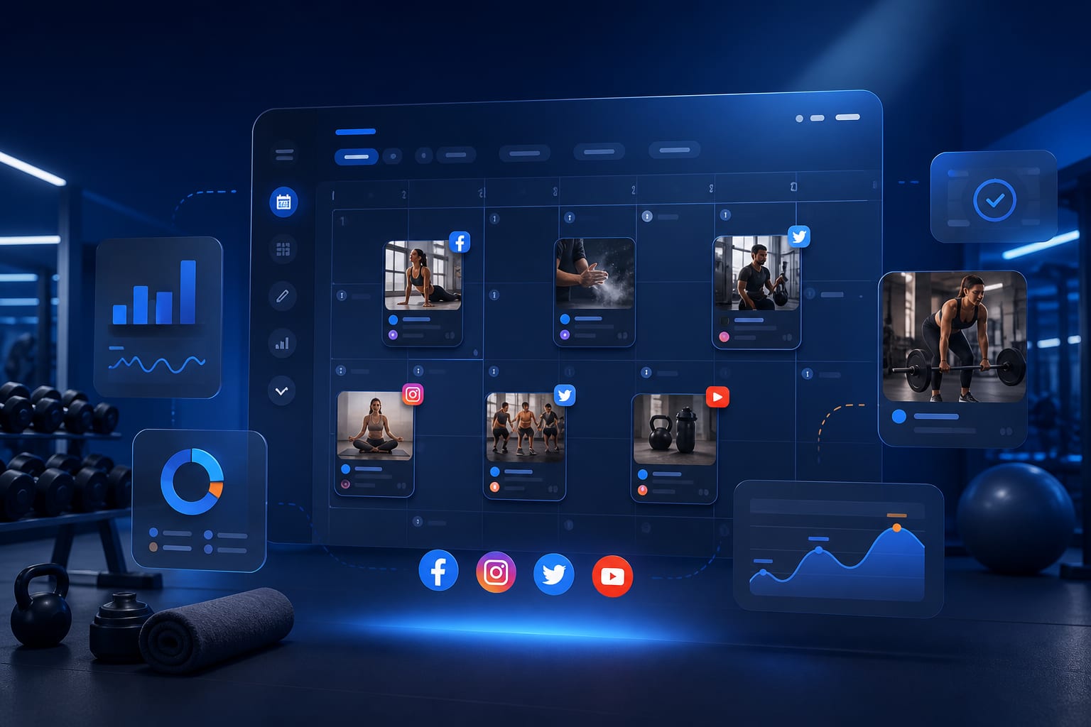Planificador mensual de contenidos para un gimnasio con ideas de publicaciones para redes sociales