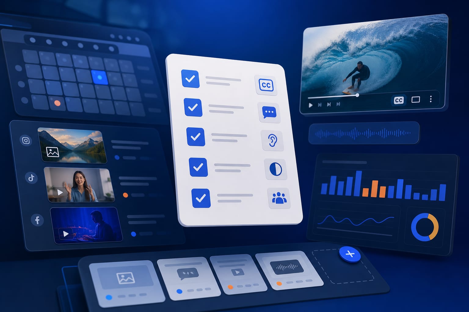 Persona editando subtítulos y texto alternativo en una plataforma de programación de publicaciones en redes sociales