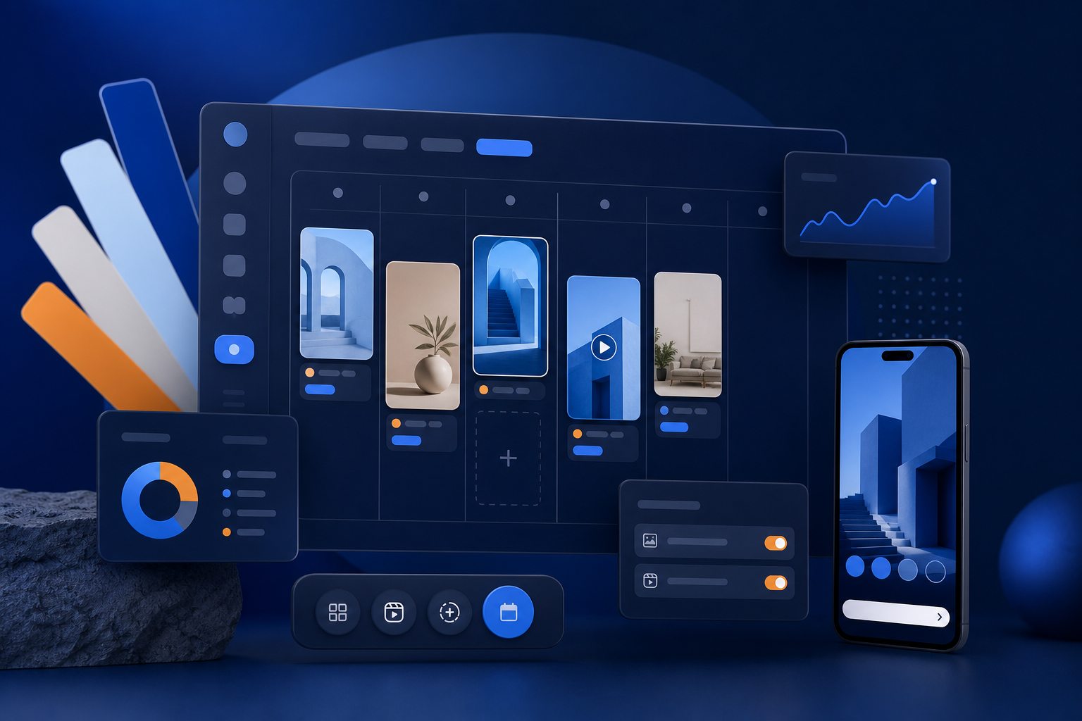 Persona planificando y programando Stories y Reels en una plataforma de redes sociales
