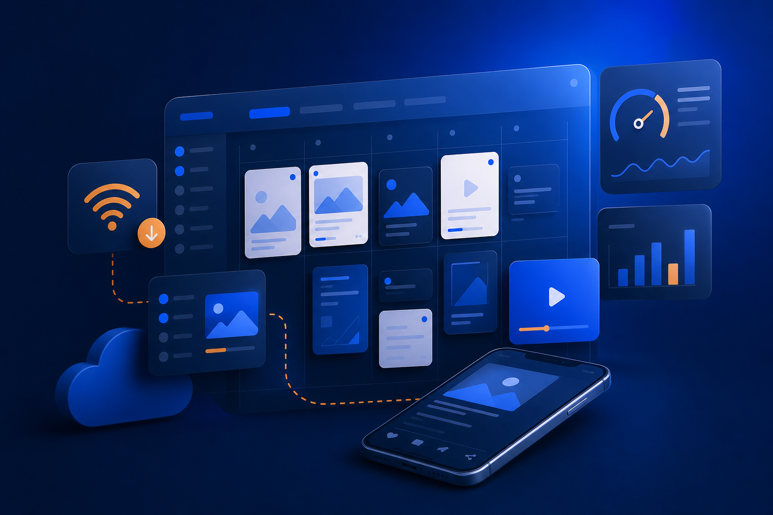 Persona creando publicaciones optimizadas y ligeras para redes sociales desde un móvil con conexión lenta