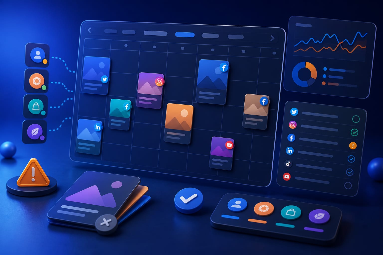 Persona gestionando un calendario de contenidos con varias marcas y redes sociales desde una plataforma de programación