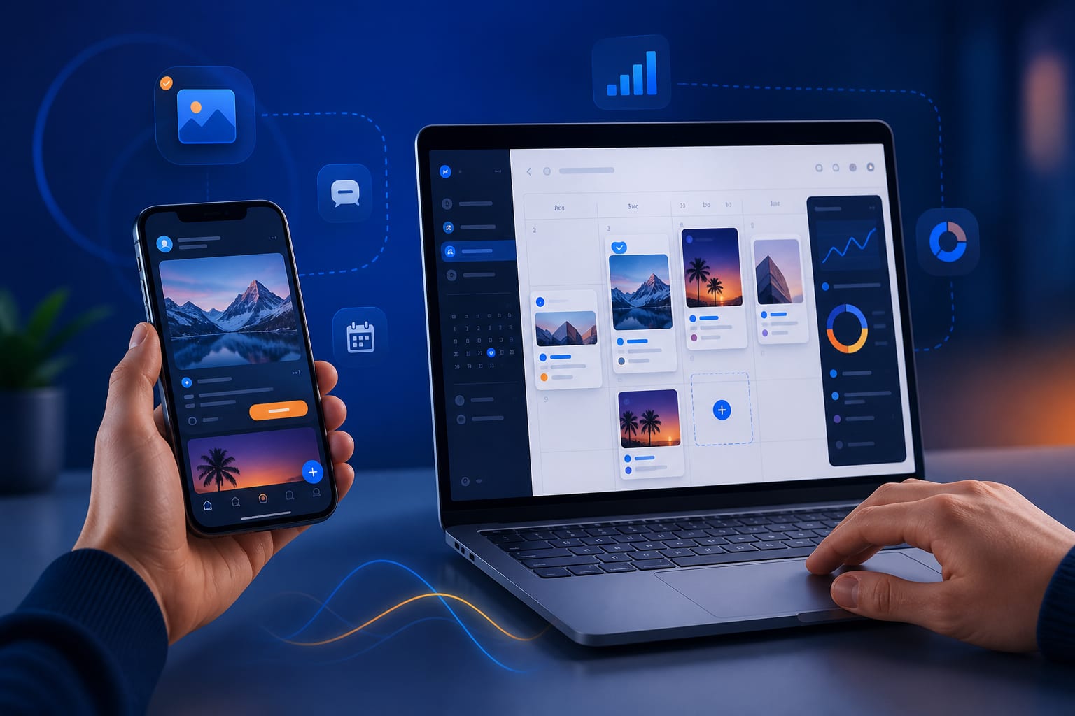 Comparativa visual entre programar contenidos desde el móvil y desde el ordenador para redes sociales
