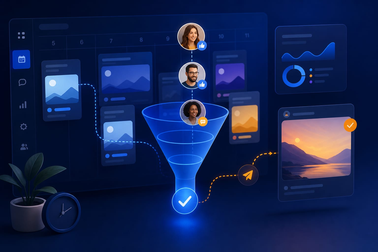 Equipo revisando y aprobando publicaciones para redes sociales en una plataforma centralizada