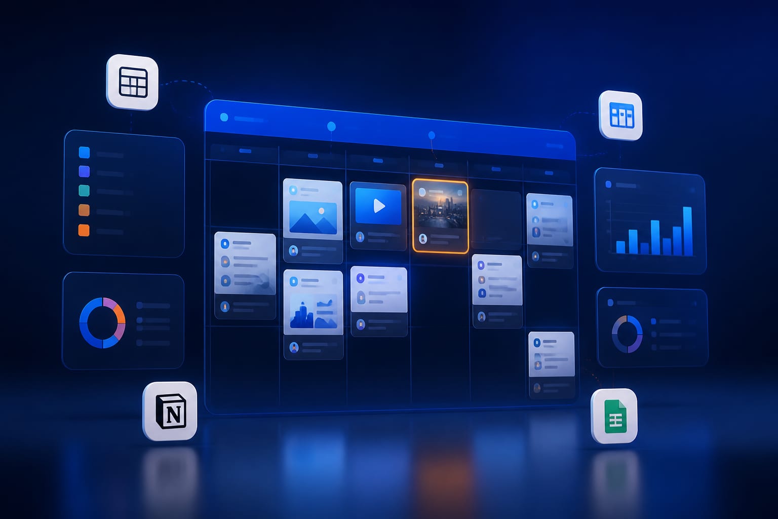 Comparativa de calendario editorial en Notion, Trello, Sheets y una herramienta de programación para redes sociales
