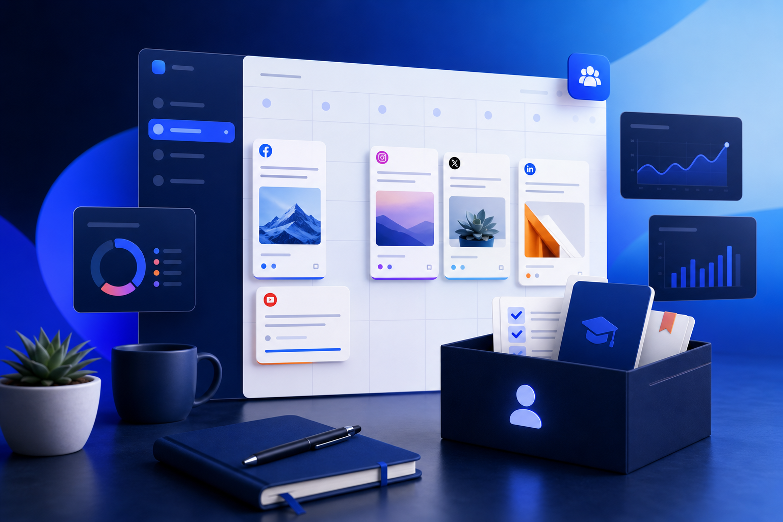 Checklist de onboarding para community manager sobre mesa con portátil, calendario y notas