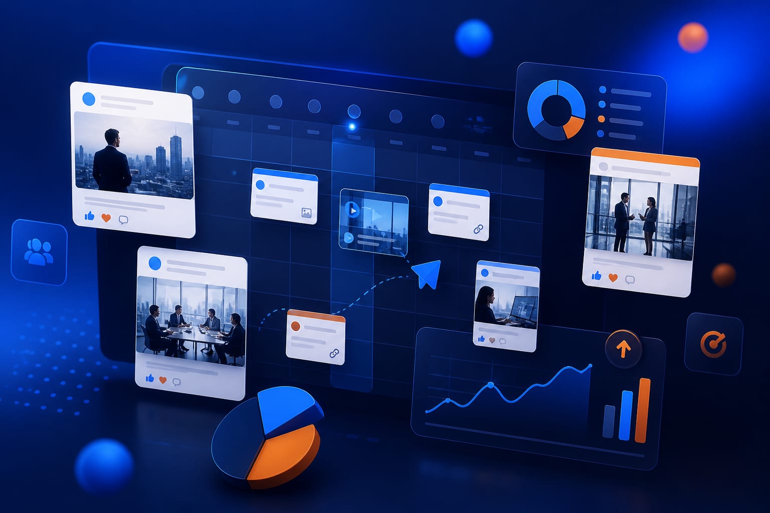 Plantilla de publicaciones para una campaña de captación de leads B2B en redes sociales con calendario y métricas