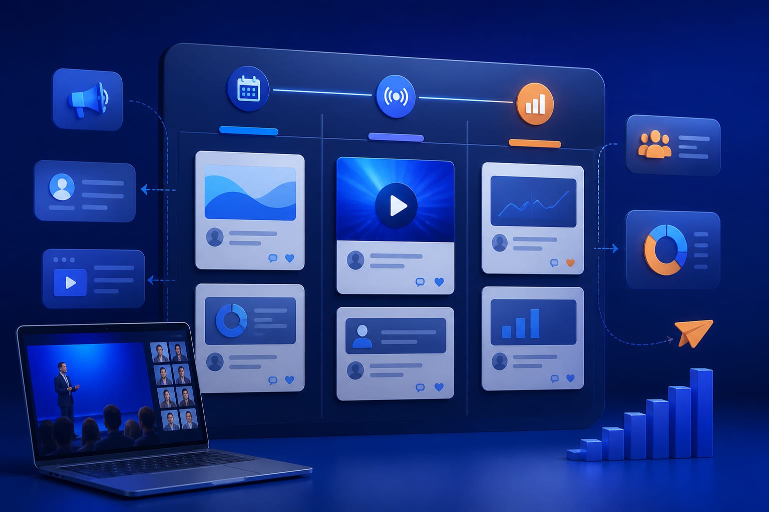 Calendario de publicaciones para promocionar un webinar antes, durante y después en redes sociales